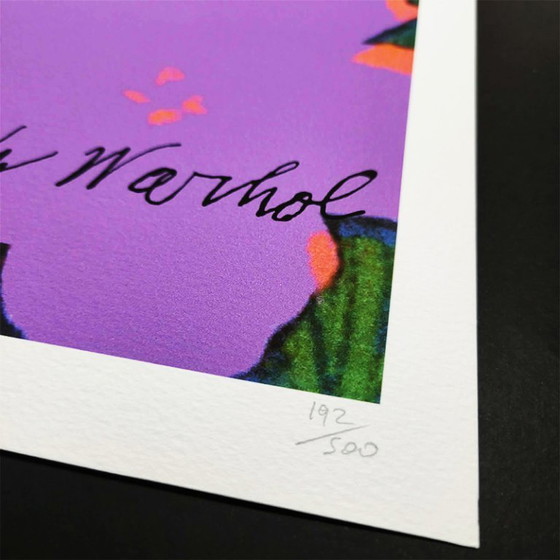 Image 1 of Lithographie en édition limitée « Fleurs » d'Andy Warhol par CMOA - 50 x 50 cm