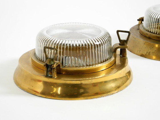 Image 1 of A pair of large, heavy 1950s original maritime ship wall lamps made of brass and glass