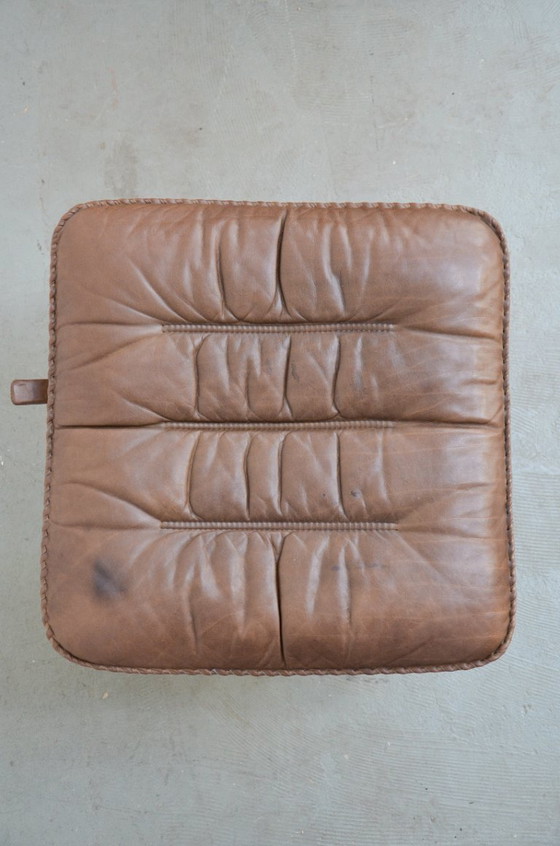 Image 1 of Poltrona vintage in teak, pouf in pelle di metà secolo, anni '60, stile danese