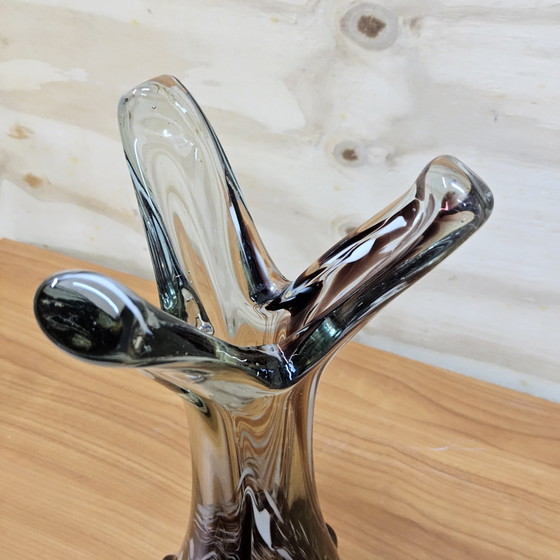 Image 1 of Vintage organic Murano glass vase, amber/white speckled Finger vase (pulled vase)