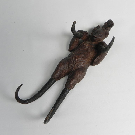 Whip holder, hat rack carved from wood, mother with bear cub, Black Forest around 1900