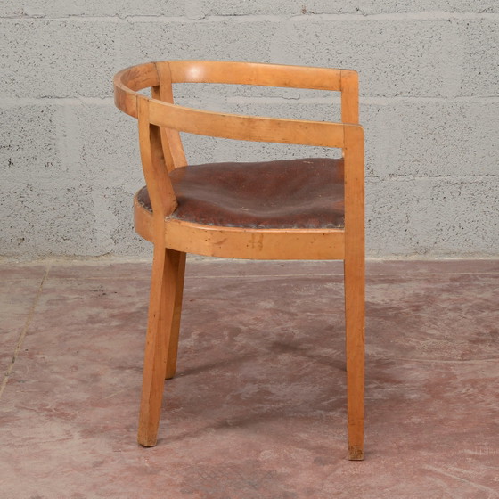 Art Deco Bucket Armchair – Leather, Wood (photo 5 of 11)