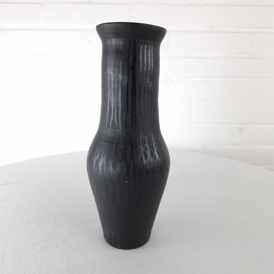 Image 1 of Vintage black earthenware vase 70s wabi sabi japandi