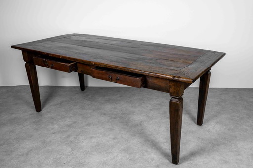 Ancienne table de ferme française à tiroirs