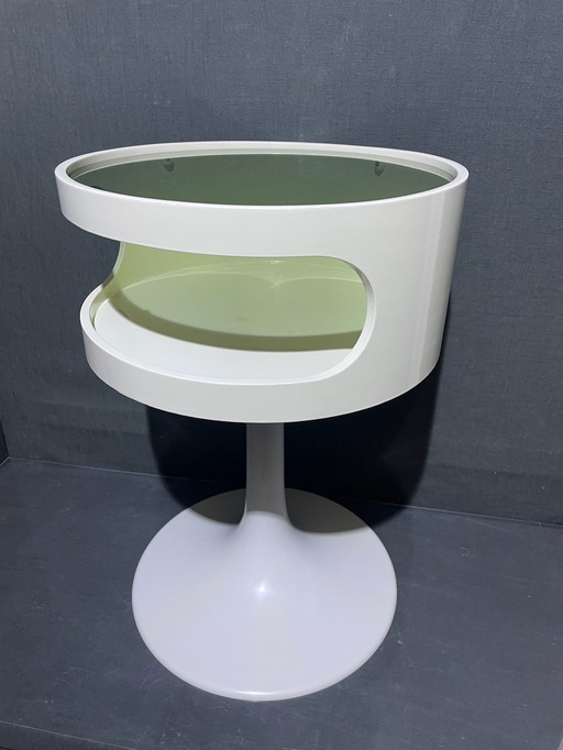 Vintage Design Beistelltisch Space Age Luna Opal Möbel Original weiß rund