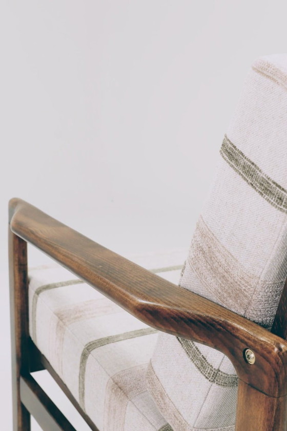 Image 1 of Vintage fauteuil met kussens gestreept natuurlijke stijl stof, Mid Century Design