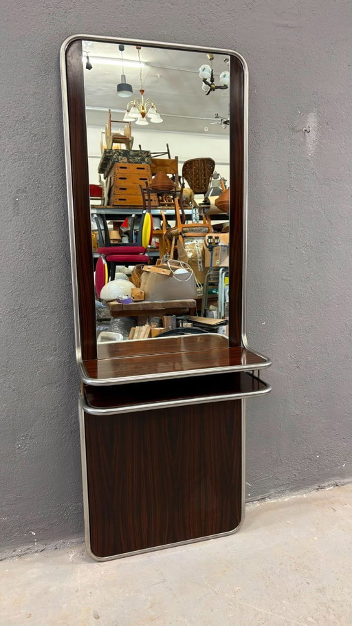 Mid-Century Modern Chrome & Rosewood Wall Console with Mirror, 1970s, Italian