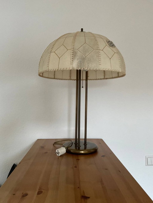 Vintage Mid-Century Table Lamp, Brass and Leather, 1960s/70s, Idell Kaiser Leuchten