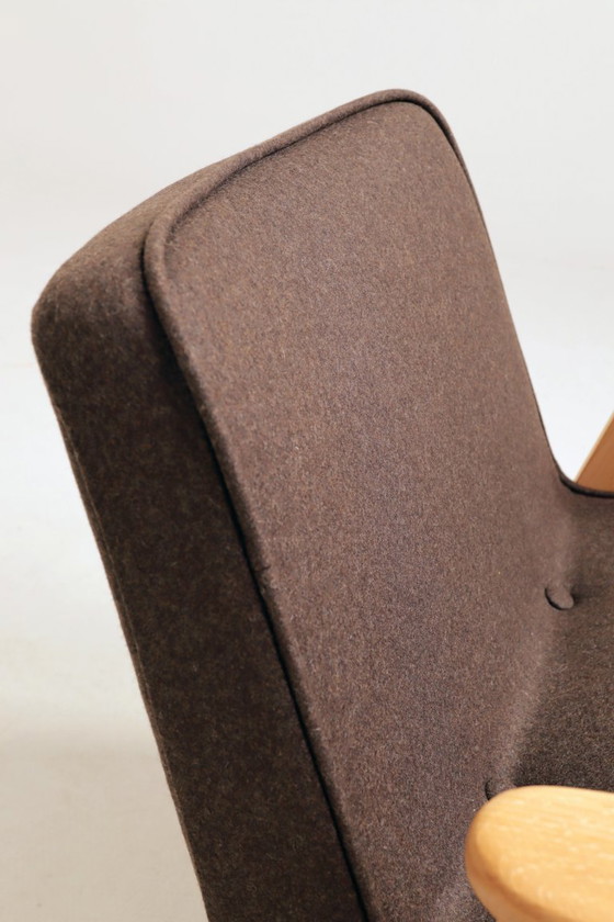 Image 1 of Lounge Chair Retro Style Cacao Wool Upholstery Natural beech wood