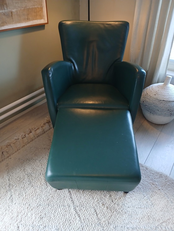 Image 1 of Leren designer stoel met voetenbank 