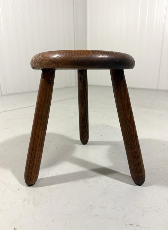 Image 1 of French Solid Oak Stool 1960's