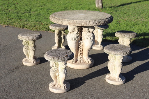 Garden Set Table and 6 Stools, Italy Early 20th century