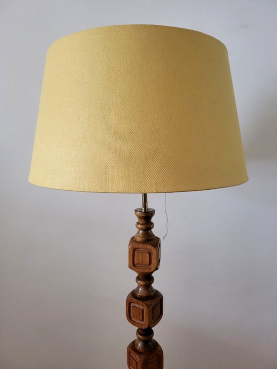 Image 1 of Mid-Century Brutalist floor lamp in oak and brass