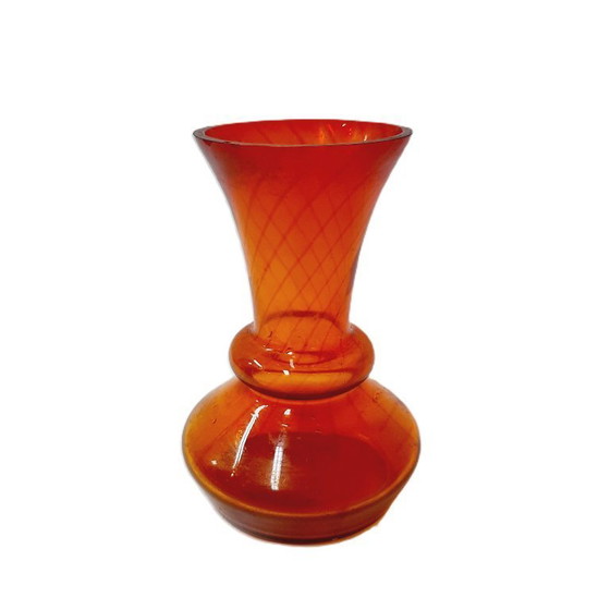 Image 1 of Vaso vintage, vetro artistico color arancio mandarino e schizzi, vetro satinato smerigliato