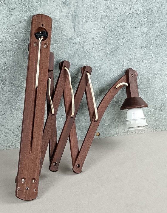 Image 1 of Midcentury modern accordion lamp in solid teak, 1960