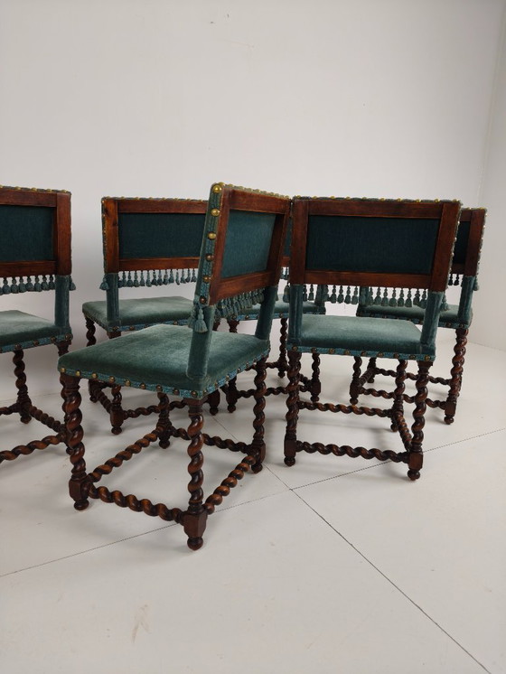 Image 1 of Sedie del XVIII secolo – Gambe tornite – Rivestimento blu