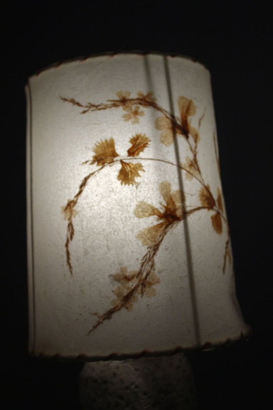 Image 1 of Lampe chouette hibou vintage 1970s plâtre peint abat jour herbier