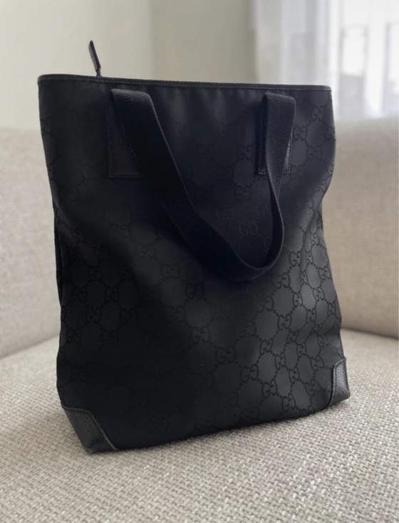 Gucci GG Black Tote Bag, Tote tassen, Nylon, Zwart (foto 2 van 10)