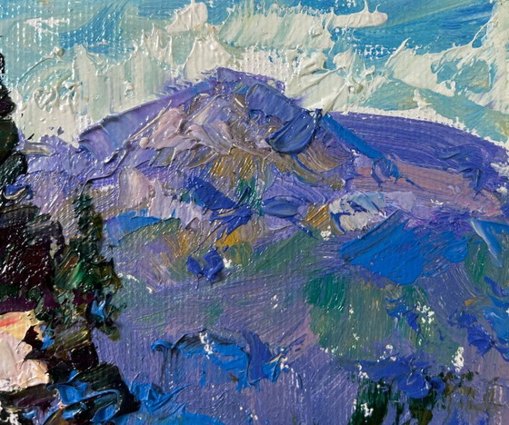 Image 1 of Original Oil Painting Summer Coastal Landscape Silence in the mountains