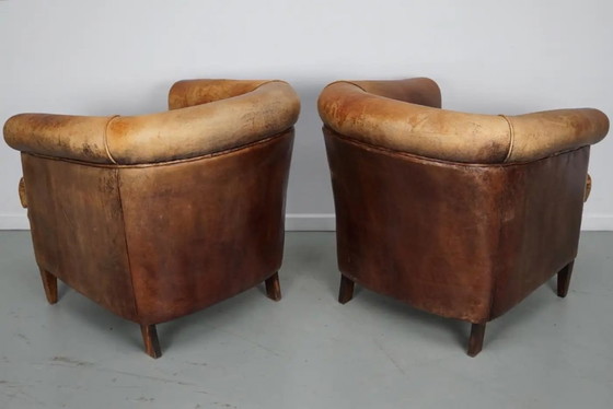 Image 1 of Vintage Nederlandse cognackleurige leren clubfauteuils, set van 2