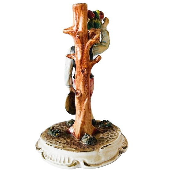 Image 1 of Vintage mid-century Italian Bassano sculpture of a young man with fruit, 1950s, signed