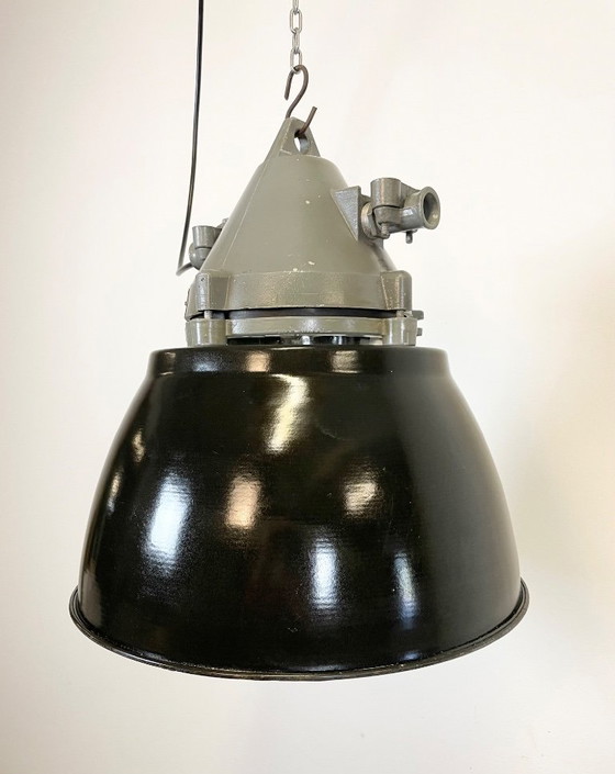 Image 1 of Lampe antidéflagrante gris foncé avec abat-jour émaillé noir, années 1970