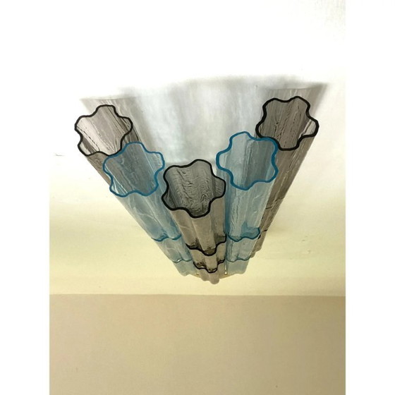 Image 1 of Pair of Italian Murano Glass Tronchi Wall Sconces in Grey and Light Blue