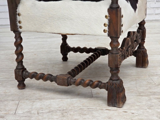 Dänischer Hochlehner-Sessel aus den 1950er Jahren, echtes Rindsleder, Eichenholz.