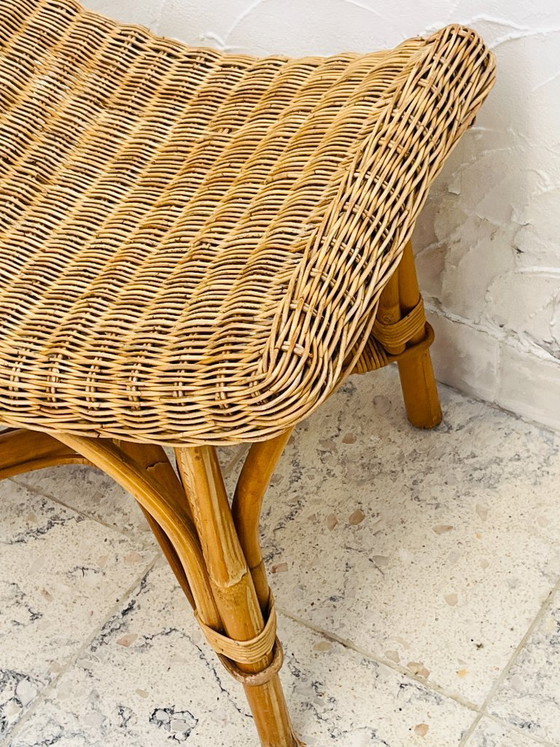 Image 1 of Sgabello curvo vintage in rattan e bambù