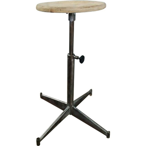 Tabouret d'usine vintage en métal brossé