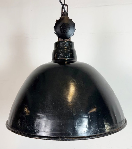 Image 1 of Ostdeutsche Fabriklampe aus schwarzer Emaille von LBD Veb Leuchtenbau Dresden, 1950er