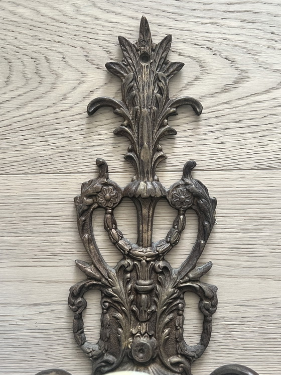 Image 1 of Antiche lampade da parete in bronzo in stile rococò francese - Coppia