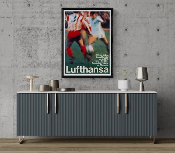 Image 1 of Lufthansa Copa Mundial de la Fifa 1974 – Originele vintage Lufthansa-poster – Vintage – 84,1x59,4 cm A1
