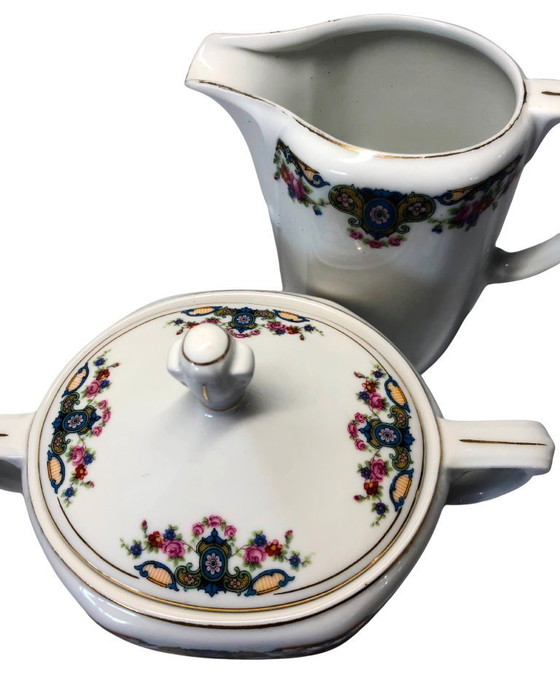 Image 1 of Vintage Thun Czechoslovakia Sugar & Creamer Set - Floral & Gold Trim - Circa 1970-1990