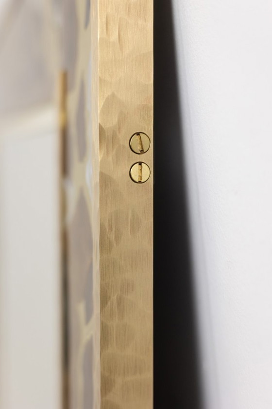 Image 1 of Mirror in marquetry of oxidized and patinated brass. Artist's work