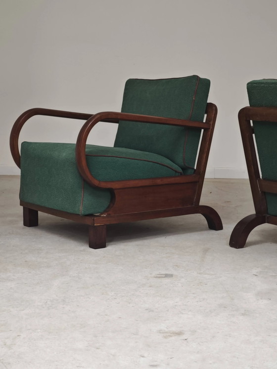 Pair of Art Deco green armchairs by Jindrich Halabala, Prague 1930 – Wood (photo 17 of 24)