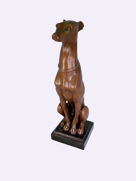 Scultura di un levriero, color bronzo, Sculture, Marmo, Marrone, Art Deco (foto 4 di 6)
