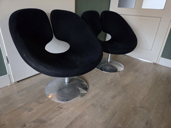 2x Design Stühle, Sessel, Metall, Stoff, Schwarz (Foto 2 von 6)