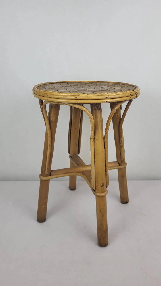 Sgabello/tavolino vintage anni '70, rattan – Tavolini, Wicker (photo 2 of 6)