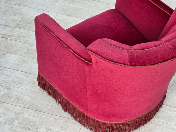 Años 60, Sillón Relax danés, Terciopelo de Mueble Rojo, Patas de Madera de Fresno. – Sillones, Velvet, Wood (photo 11 of 25)