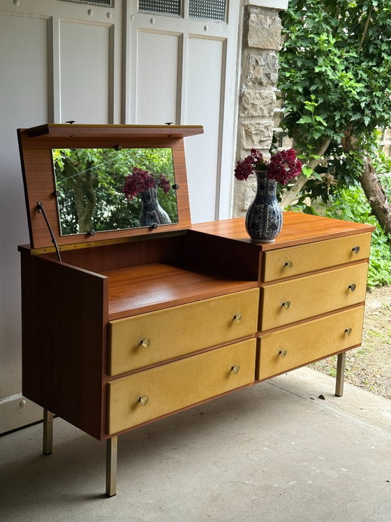 Image 1 of Enfilade commode coiffeuse Roger Landault années 50/60 suédine jaune