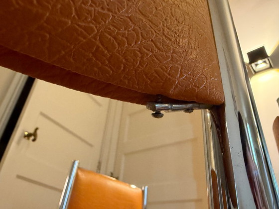 Set of six dining chairs, orange with chrome, Metal, Skai, Vintage (photo 6 of 7)