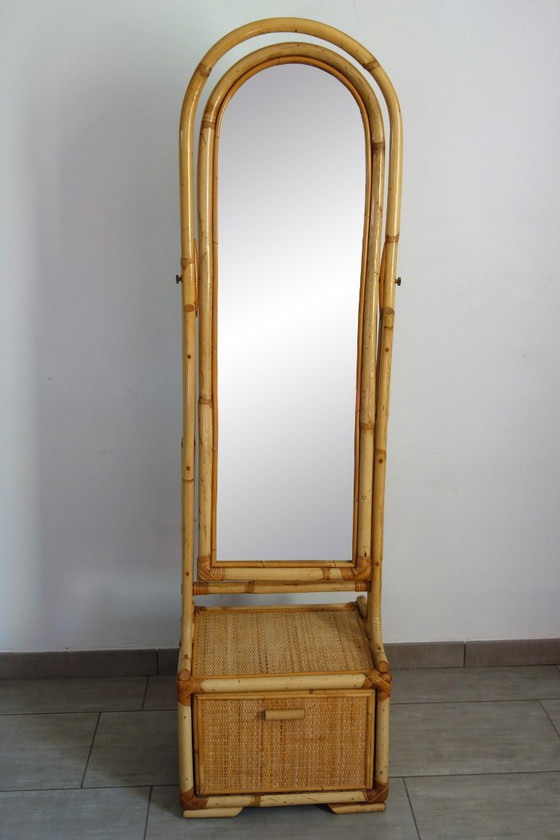 Staande spiegel van riet en bamboe, jaren 70/80 – Rattan, Wicker (photo 2 of 17)