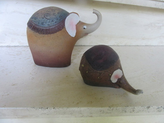 Image 1 of 2 Elephant Statues Figurines Ceramic Stoneware Mid Century Modern