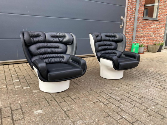 Image 1 of 2 chaises Joe Colombo Elda en cuir noir et fibre de verre blanche