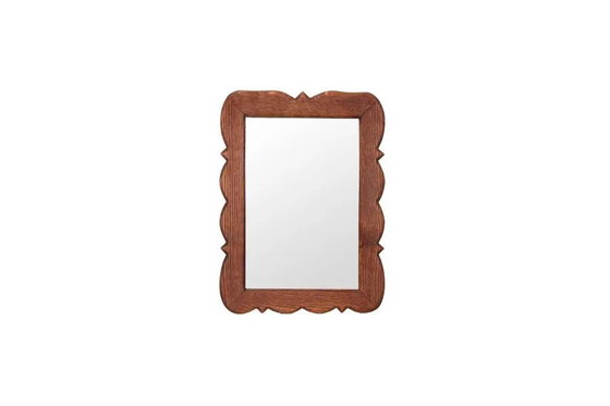 Massiver Eichenspiegel mit gewelltem Rand – Holz, Glas, Mid Century Modern (photo 4 of 4)