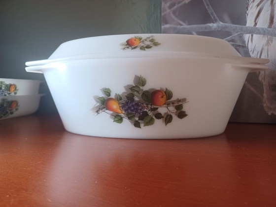 Image 1 of Vintage Arcopal France Oven Dish with Lid "Fruits de France