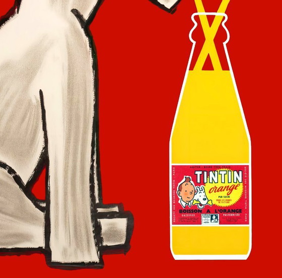 Image 1 of "Tintin Orange" Soda illustration by Savignac after Hergé - Poster 100 x 70 cm