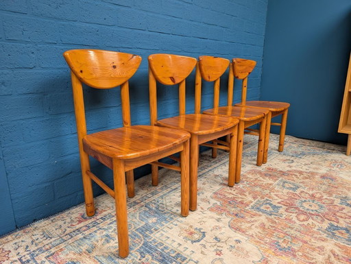 Vintage pine dining table with four chairs, 1970s