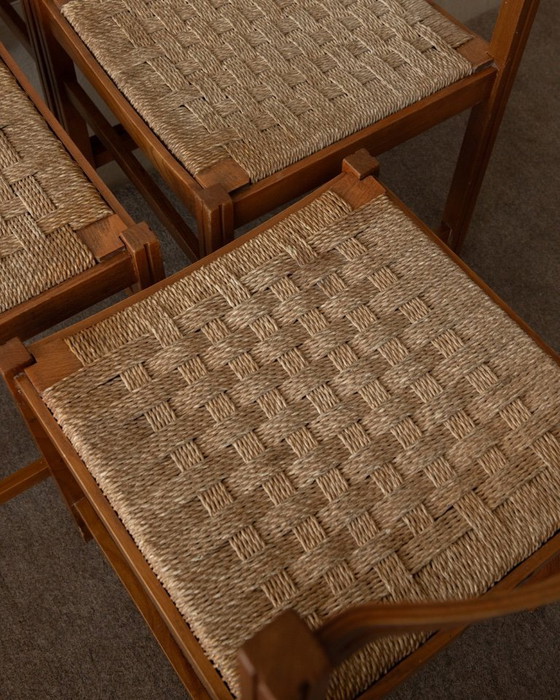 Image 1 of Vintage Italian Rustic Modern Dining Chairs by Snaidero, 1970s, Set of 5